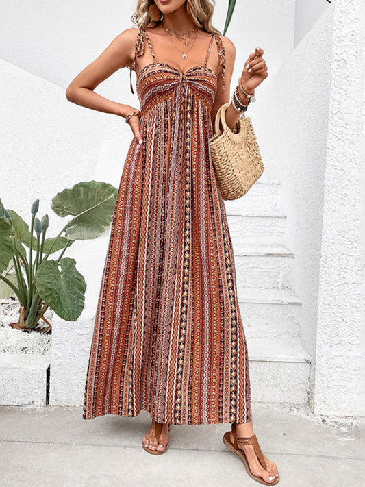 Bohemian Summer Striped Backless Sling Dress Maxi Dress Women LEGITASY