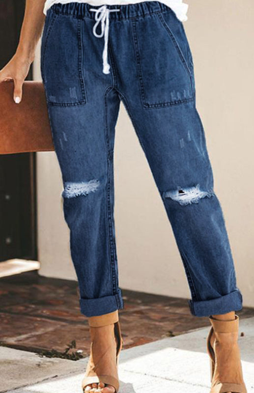 Ladies Fashion Elastic Waist Drawstring Jeans LEGITASY