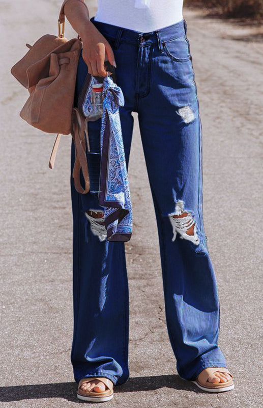 Ladies Ripped High-Rise Wide-Leg Jeans LEGITASY