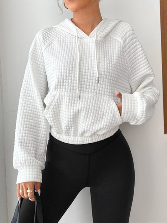Loose pullover hooded long-sleeved patchwork waffle sweatshirt LEGITASY