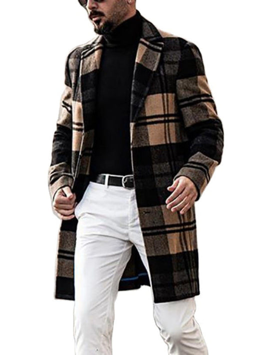 Men's Casual Fashion Plaid Coat Mid Length Coat Coat LEGITASY
