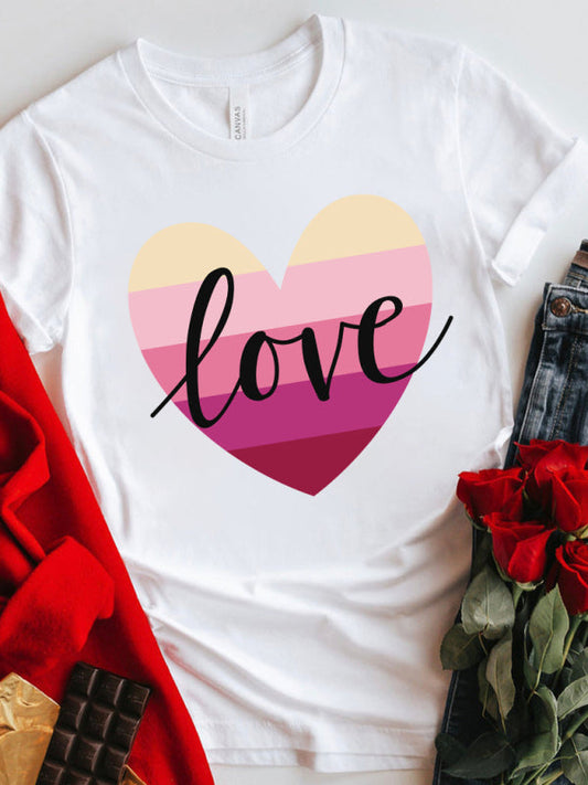 Mother's Day Valentine's Day gradient heart LOVE print T-shirt top LEGITASY