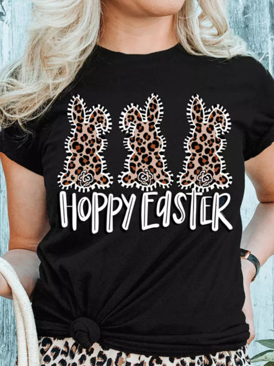 New Ladies Leopard Bunny Easter Explosion Style Urban Casual Short-sleeved T-Shirt Top LEGITASY