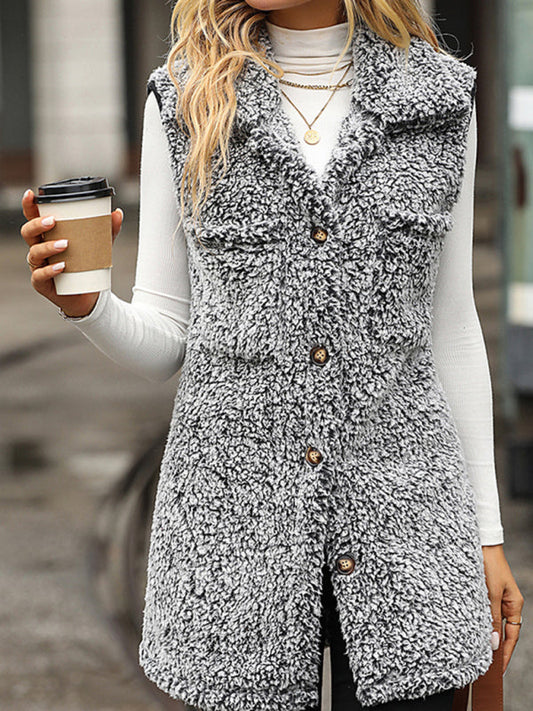 New autumn and winter lapel sleeveless long loose casual cardigan vest LEGITASY