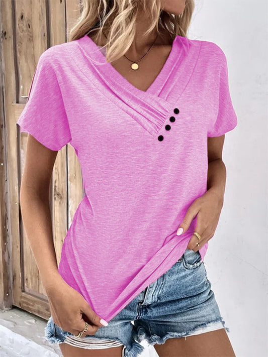 New casual vacation comfortable loose collar short-sleeved T-shirt sweater button top LEGITASY