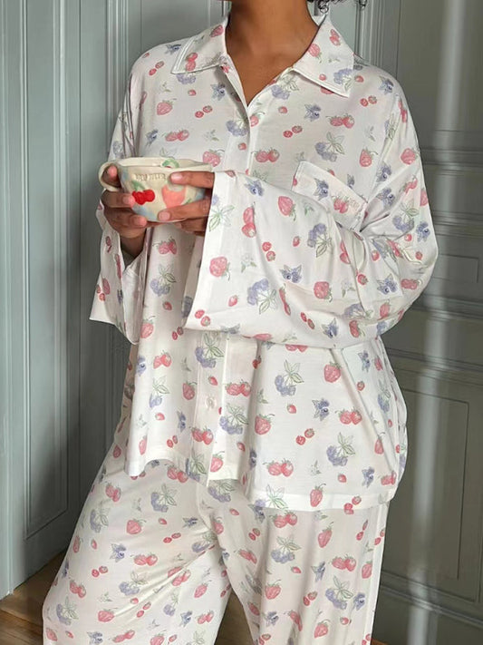 New long-sleeved printed pajamas slit irregular trousers loose suit home service LEGITASY