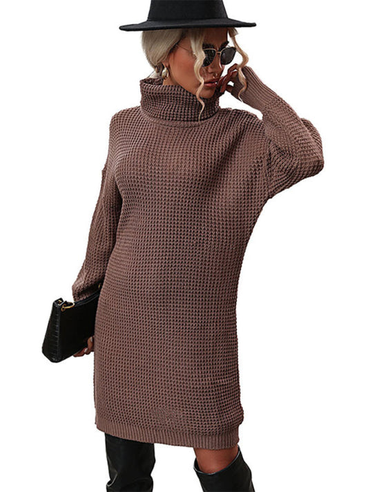 New women's solid color turtleneck sweater dress LEGITASY