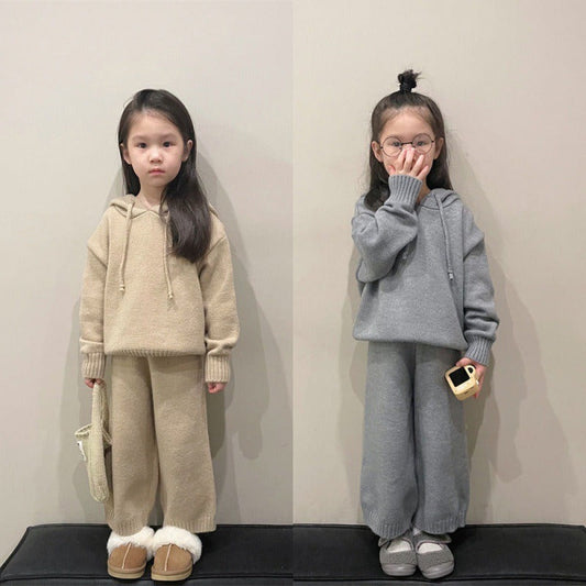 Small And Medium-Sized Children's Korean Children's Sweater Suit Winter Boys And Girls' Thick Hooded Knitting Two-Piece Set LEGITASY
