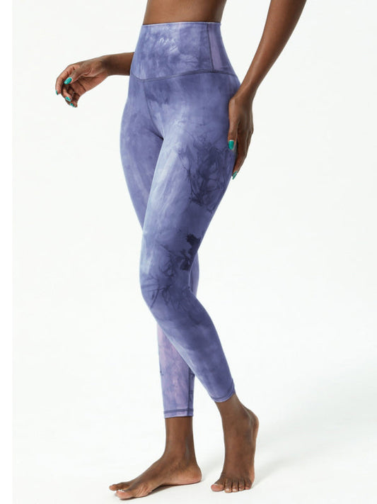 Women's Autumn and Winter Yoga Pants High Waist Hip Raise Tie Dye Printed Ninth Pants LEGITASY