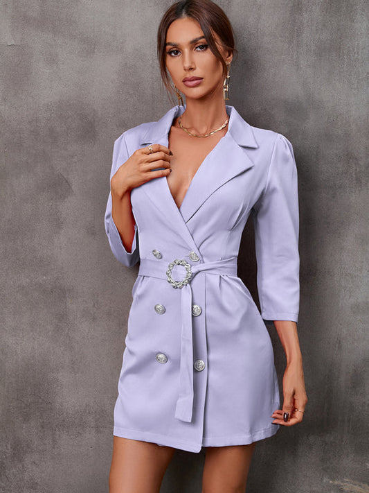 Women's Button Tie Suit Dress (with Belt) LEGITASY