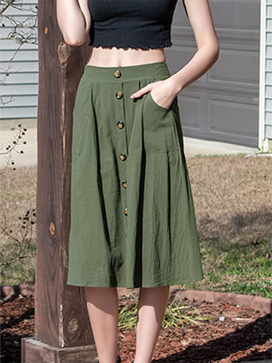 Women's Casual Button High Waist Skirt LEGITASY