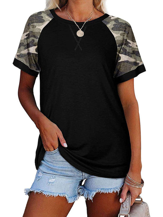 Women's Casual Camouflage Printed Mosaic Round Neck Short Sleeve T-Shirt LEGITASY
