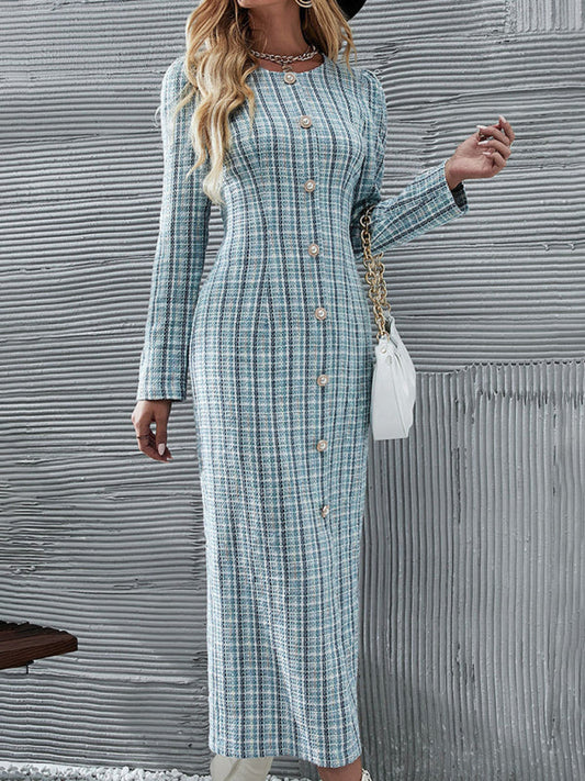 Women’s Checkered Long Fit Elegant Dress LEGITASY