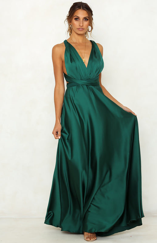 Women's Deep V Open Back Solid Color Dress LEGITASY