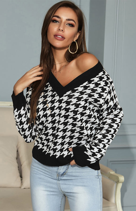 Women's Fashion Trend Houndstooth Sweater LEGITASY