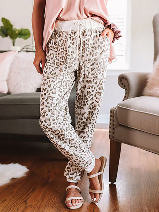 Women's Leopard Print Contrast Casual Trousers LEGITASY
