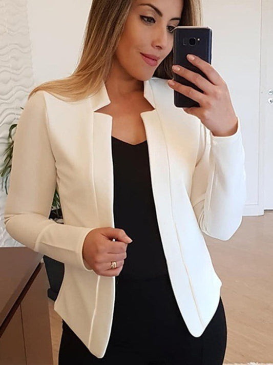 Women’s Solid Color Crop Slit Trim Long Sleeve Open Front Cardigan Jacket LEGITASY