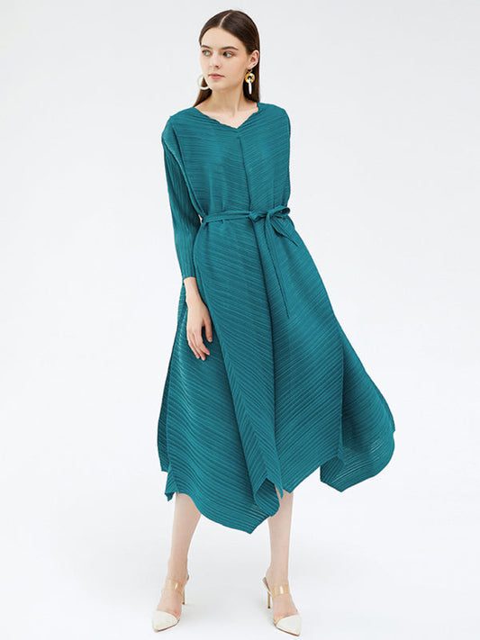 Women’s Three Quarter Length Sleeves Pullover Style Luster A Line Midi Dress LEGITASY
