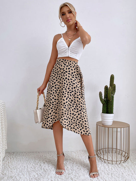 Women's casual all-match temperament polka dot print slit skirt LEGITASY