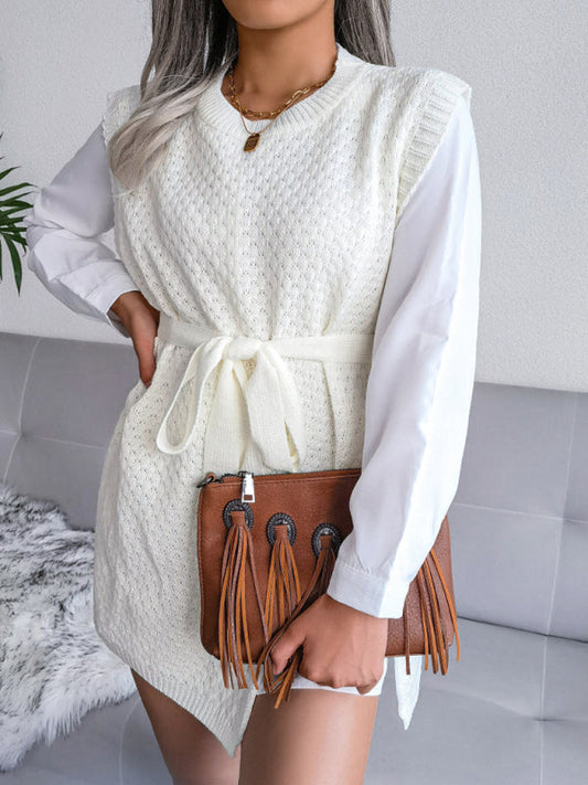 Women's casual belt vest wool skirt knitted dress LEGITASY