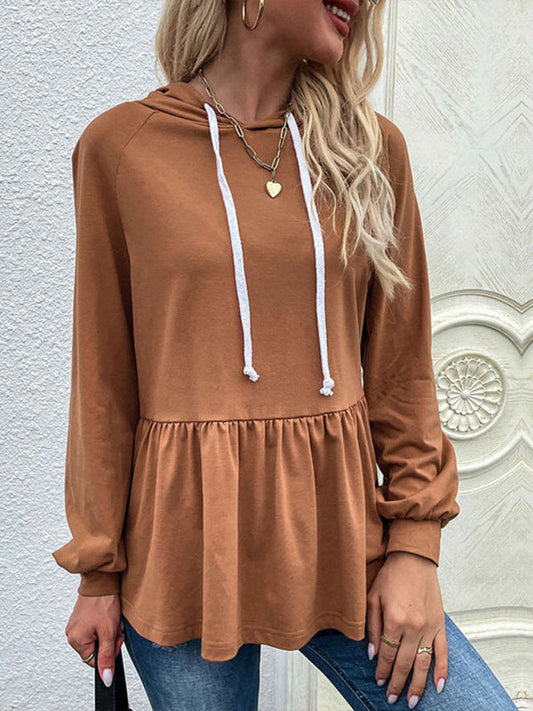 Women's design sense pullover hooded solid color sweater LEGITASY