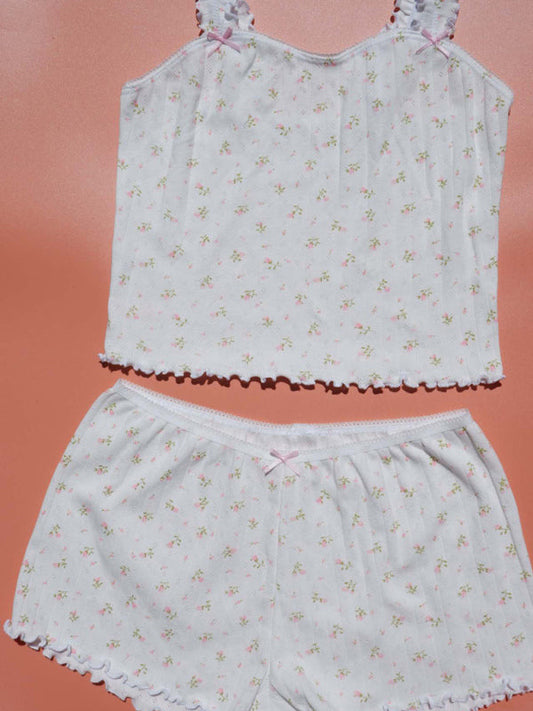 Women's home wear printed pajamas suspender tube top shorts set LEGITASY