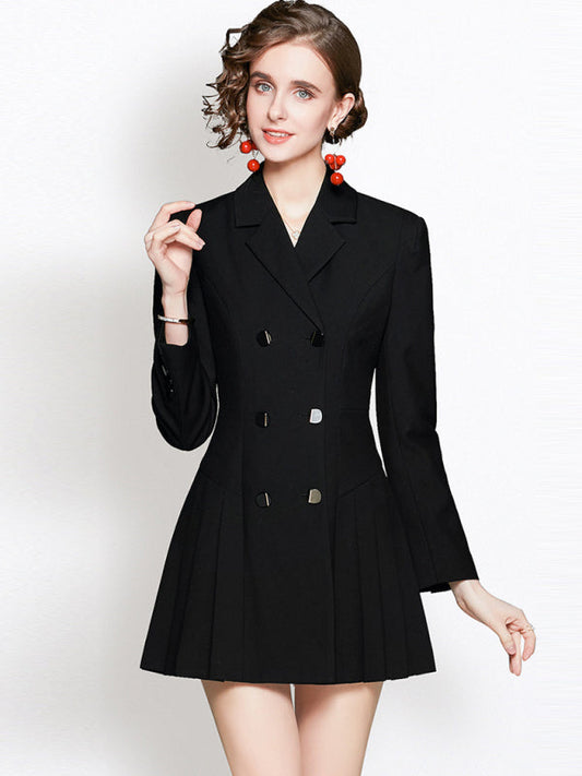 Women's long-sleeved suit collar double-breasted jacket dress LEGITASY