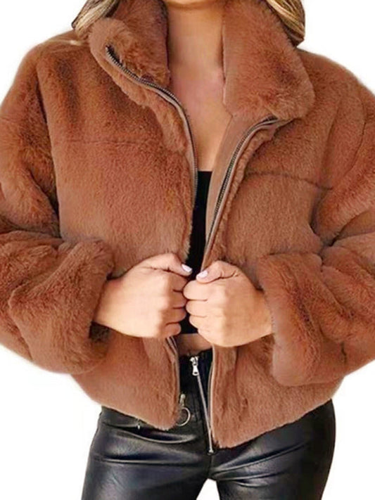 Women's new casual zipper cardigan plush warm jacket LEGITASY