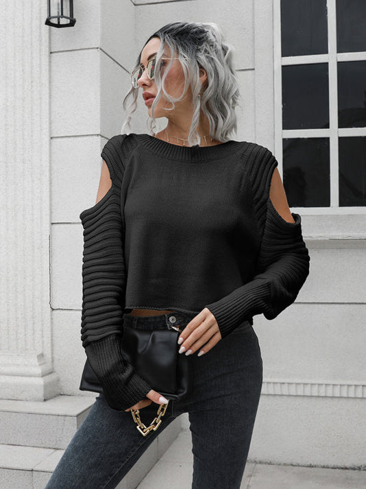 Women's off shoulder short loose long sleeved sweater LEGITASY