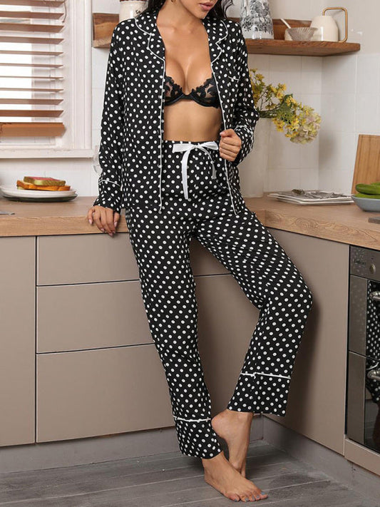 Women's polka dot long-sleeved trousers homewear set LEGITASY