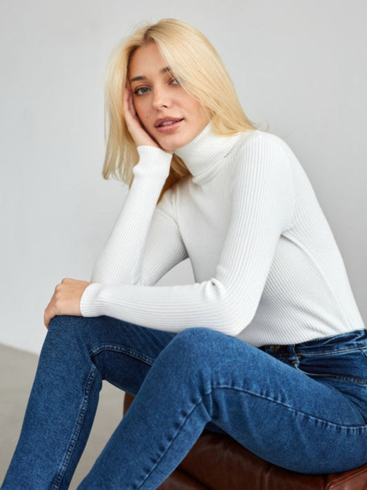Women's slim high collar long sleeve pullover sweater LEGITASY
