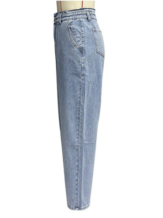 women's casual high waist washed straight jeans LEGITASY