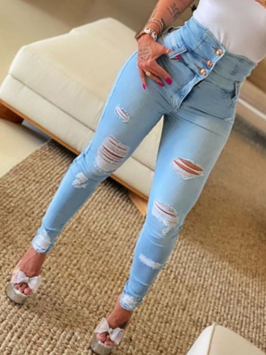 women's high waist ripped jeans pencil pants LEGITASY